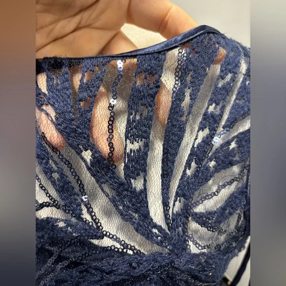 TAHARI ASL Women's Embroidered Sequined Illusion Gown - Picture 4 of 7